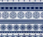 Navy Blue and White Fabric with Striped Snowflake Pattern and Kilim Motif