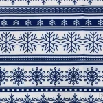 Navy Blue and White Fabric with Striped Snowflake Pattern and Kilim Motif