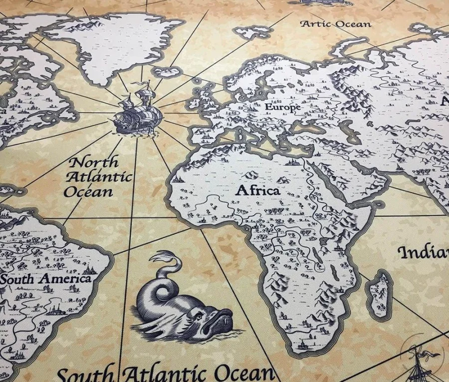 Old World Map Pattern Upholstery Fabric Old World Map Pattern Upholstery Fabric - Image 1