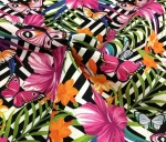 Pink Butterfly and Flower Patterned Checked Upholstery Fabric - Image 3