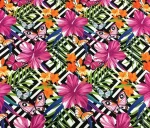 Pink Butterfly and Flower Patterned Checked Upholstery Fabric