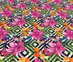 Pink Butterfly and Flower Patterned Checked Upholstery Fabric - Image 4