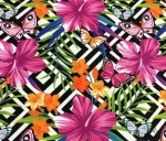 Pink Butterfly and Flower Patterned Checked Upholstery Fabric - Image 5