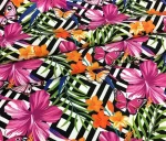 Pink Butterfly and Flower Patterned Checked Upholstery Fabric - Image 6