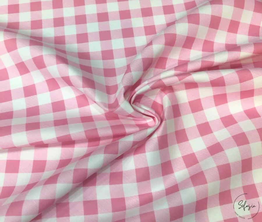 Pink Plaid Patterned Sofa and Curtain Fabric Pink Plaid Patterned Sofa and Curtain Fabric - Image 1