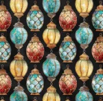 Ramadan-themed black fabric with lamp motif for sofa. - Image 3