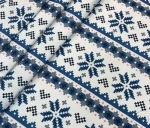 Snowflake Winter Theme Blue Scandinavian Patterned Navy Blue Bordered Fabric - Image 3