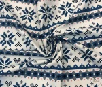 Snowflake Winter Theme Blue Scandinavian Patterned Navy Blue Bordered Fabric