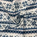 Snowflake Winter Theme Blue Scandinavian Patterned Navy Blue Bordered Fabric