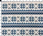 Snowflake Winter Theme Blue Scandinavian Patterned Navy Blue Bordered Fabric - Image 4