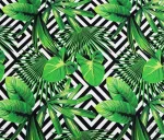 Tropical Leaf Pattern Upholstery Fabric on Geometric Squares