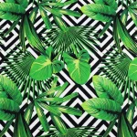 Tropical Leaf Pattern Upholstery Fabric on Geometric Squares