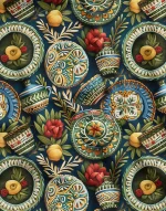 Upholstery Fabric with Traditional Ceramic Plate and Vase Pattern - Image 3