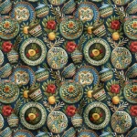 Upholstery Fabric with Traditional Ceramic Plate and Vase Pattern