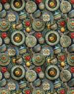 Upholstery Fabric with Traditional Ceramic Plate and Vase Pattern