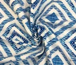 White and Blue Square Patterned Backdrop Curtain Fabric - Image 3