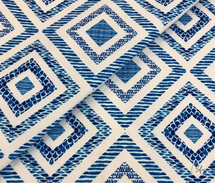 White and Blue Square Patterned Backdrop Curtain Fabric White and Blue Square Patterned Backdrop Curtain Fabric - Image 1