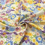 Yellow and Blue Spring Flowers Patterned Upholstery Fabric