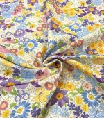 Yellow and Blue Spring Flowers Patterned Upholstery Fabric